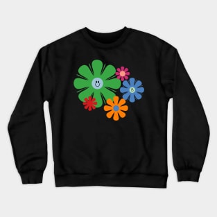 Happy Retro Flowers 60s 70s Smiley Face Vintage Floral Crewneck Sweatshirt